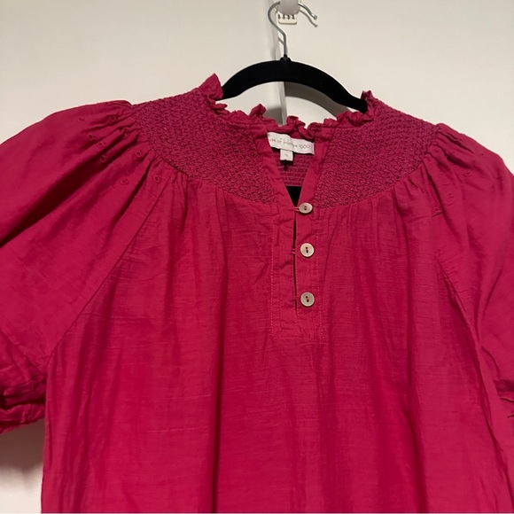 House of Harlow 1960 Puff Sleeve Smocked Eyelet Blouse Pink Small - Picture 3 of 7